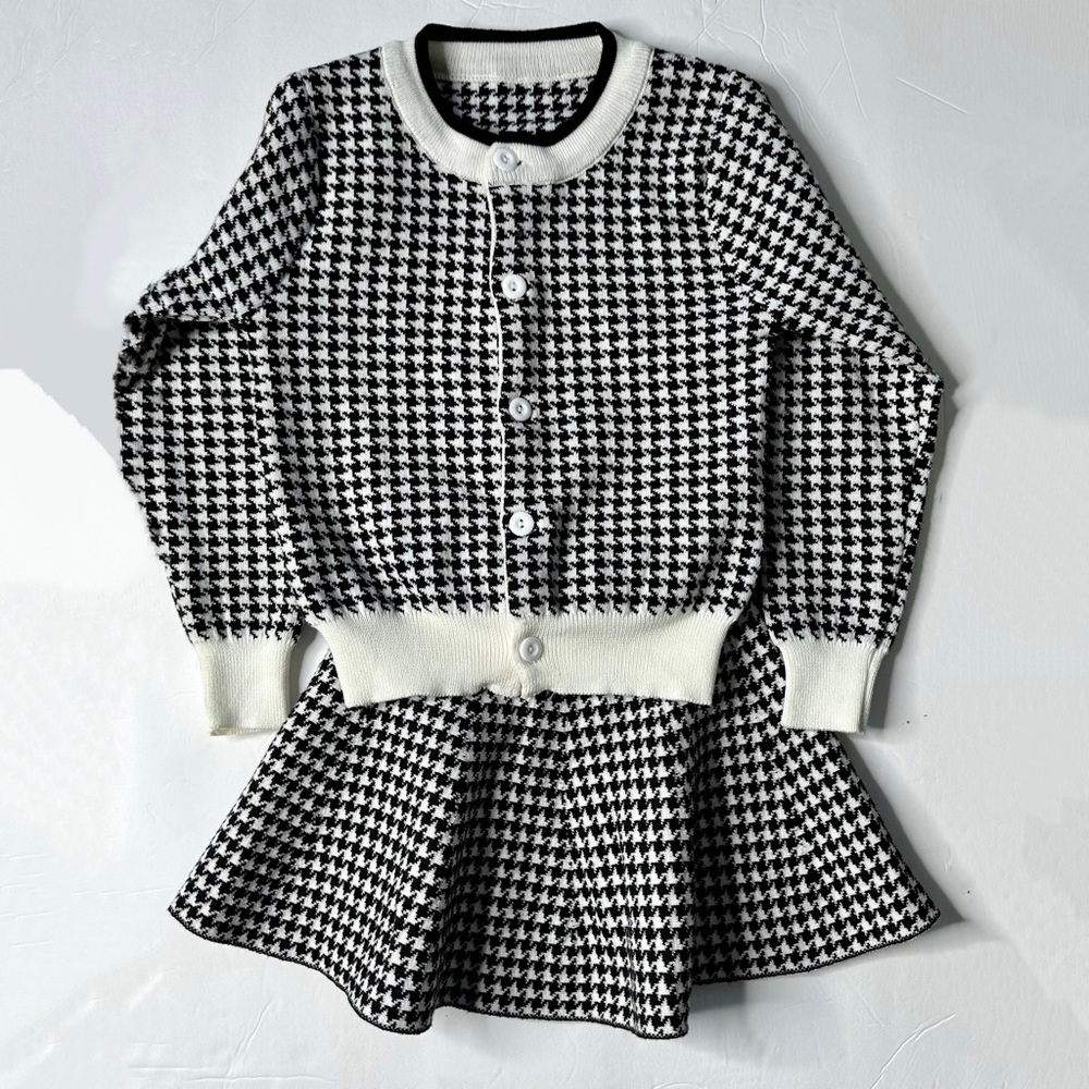 Black & White Houndstooth Sweater and Skirt Set